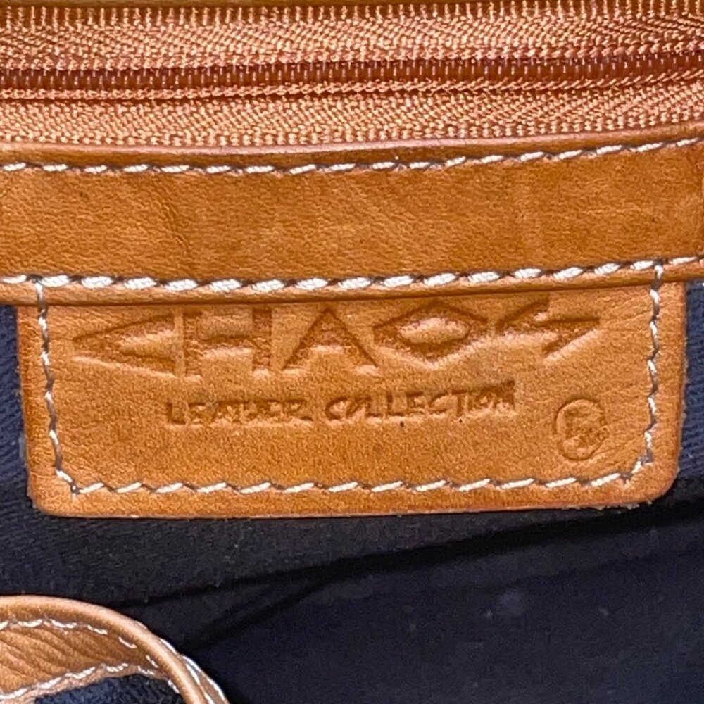 Chaos Tan Leather Crossbody Strap Circular Handles & Snap Closure Tote Bag - Picture 6 of 10